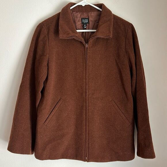 Eileen Fisher Women Boiled Wool Full Zip Brown Jacket Size petite small EUC! - Picture 1 of 11